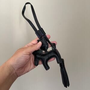 Steve Madden Black Leather Horse Lariat Bag Charm Tassel Fringe EUC Trendy